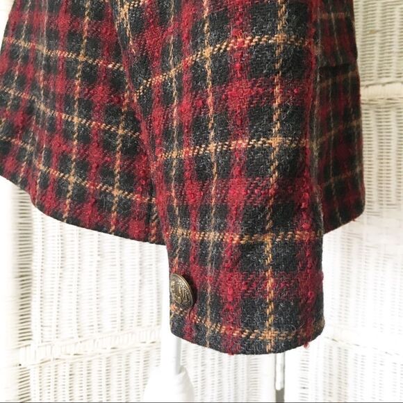 Vintage C&W Black Red Tweed Plaid Wool Preppy Blazer 12 - Picture 4 of 14